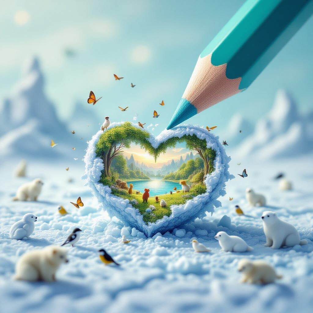 Pencil Tip Oasis in Frostpunk Watercolor Landscape