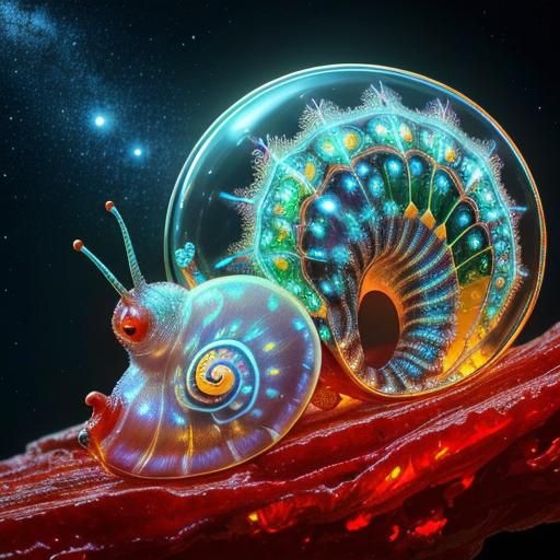 Bioluminescent Fractal Plants in Glass Snail Shell