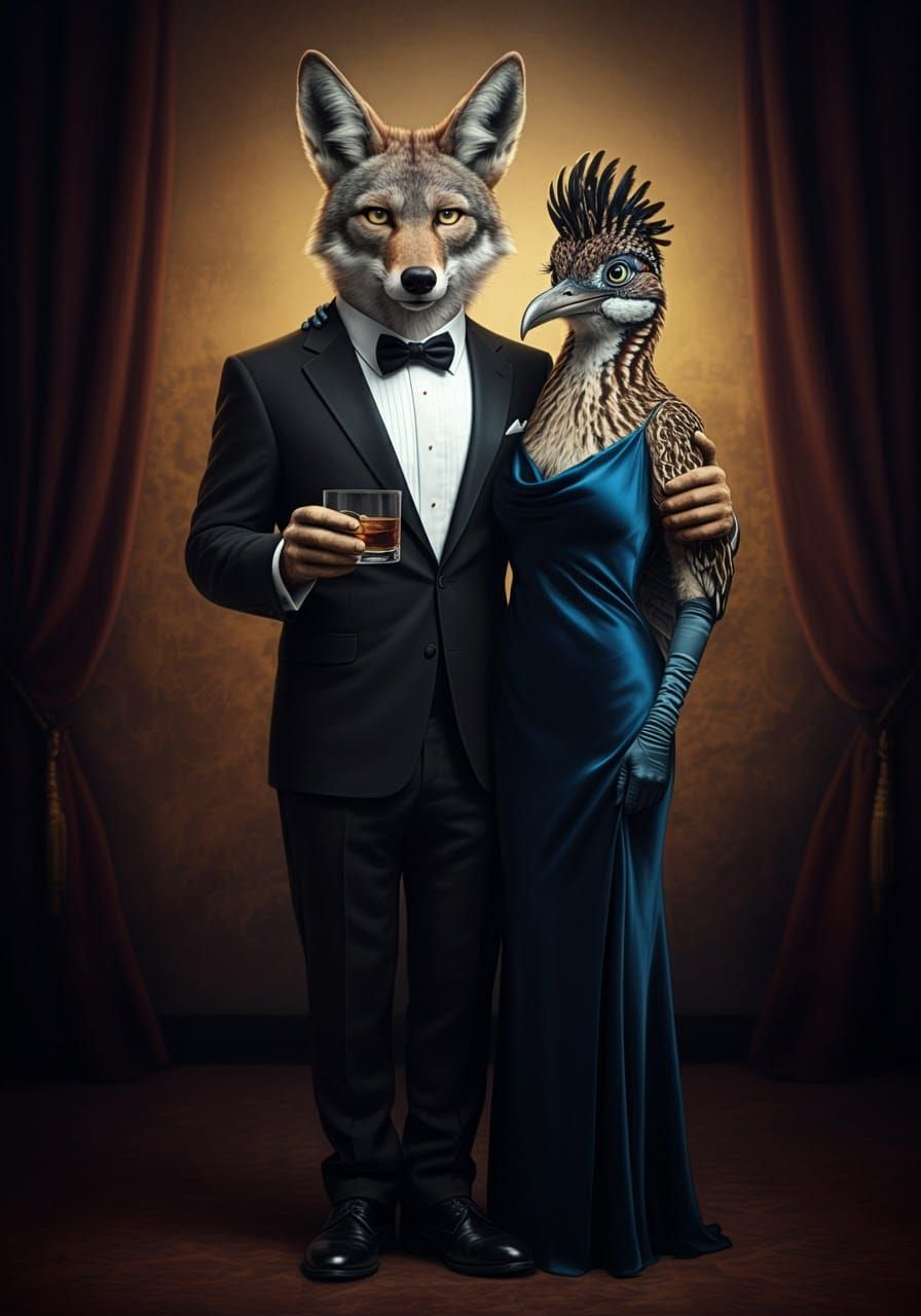 Coyote and Roadrunner: A Surreal Art Deco Romance