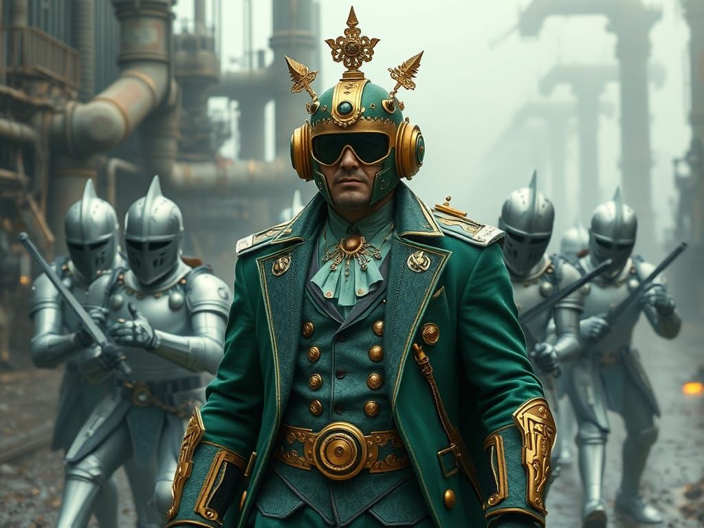 Steampunk Cyborg Mayor Leading Hydroelectric Knights
