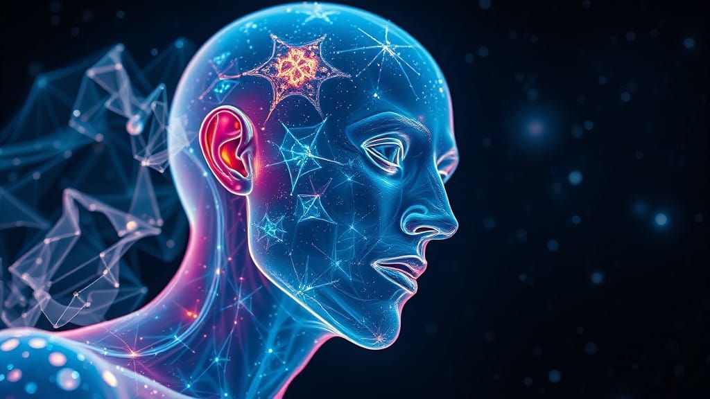 Glowing Ethereal Figure in a Starry Night Sky