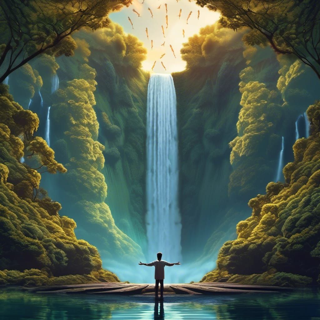 Waterfall Zen: Surreal Matte Painting