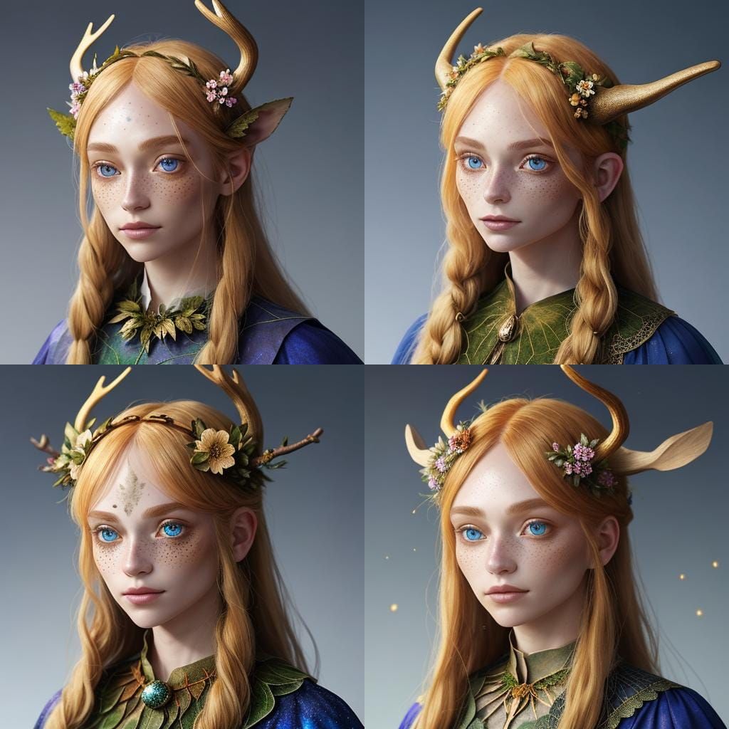 Fae Girl with Antlers and Golden Hair