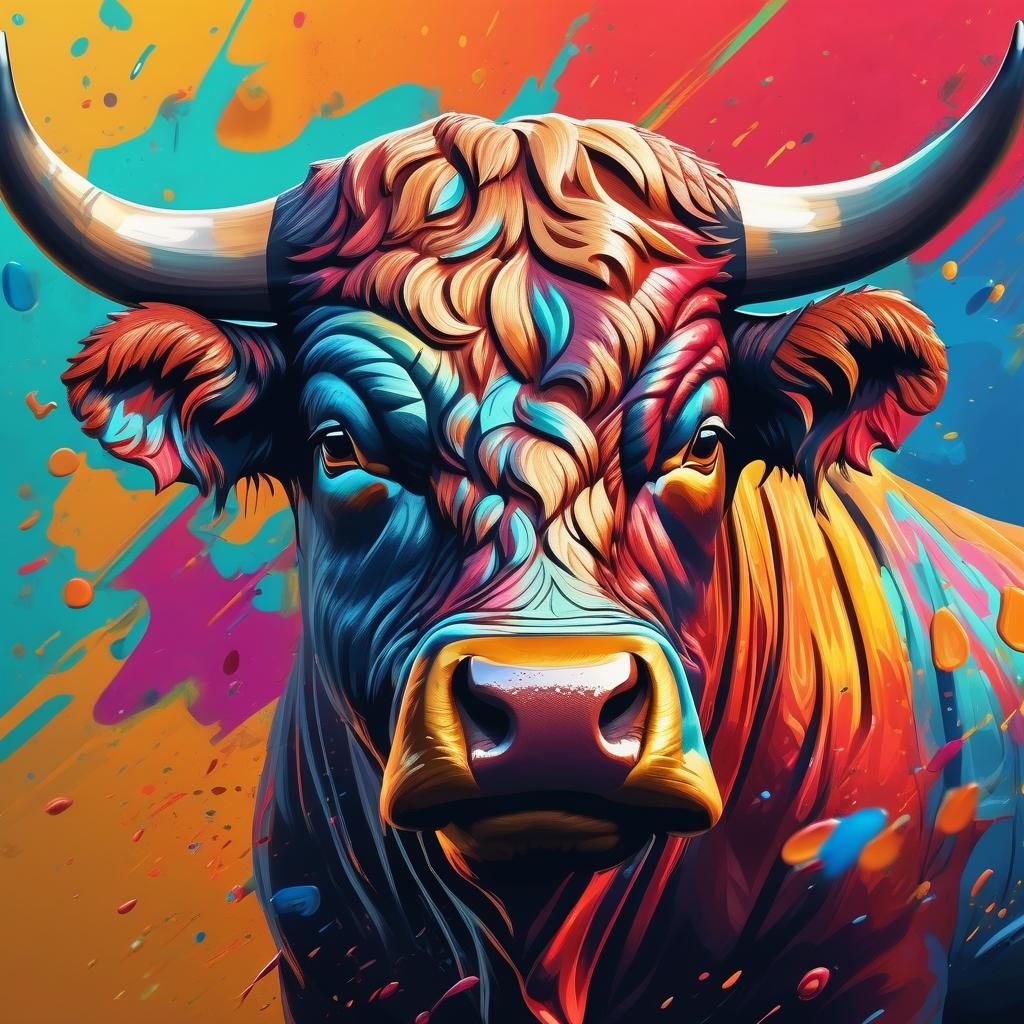 Hyperrealistic Bull Splash Art: Dramatic Side Lit Portrait