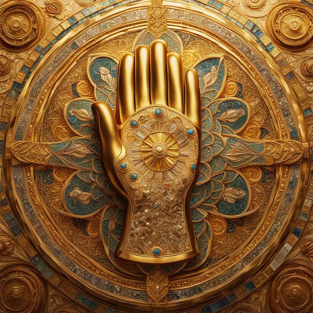 Regal Byzantine Mosaic of Fatima's Hand in Gold