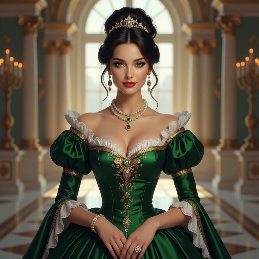 Elegant Woman in Royal Gown, Fantasy Concept Art