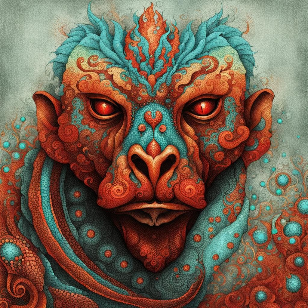 Earthy Dotwork Creature in Profile