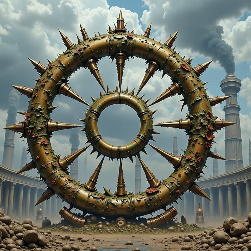 Cyberpunk Icon in Ruin, Reflecting on Ephemeral Hope