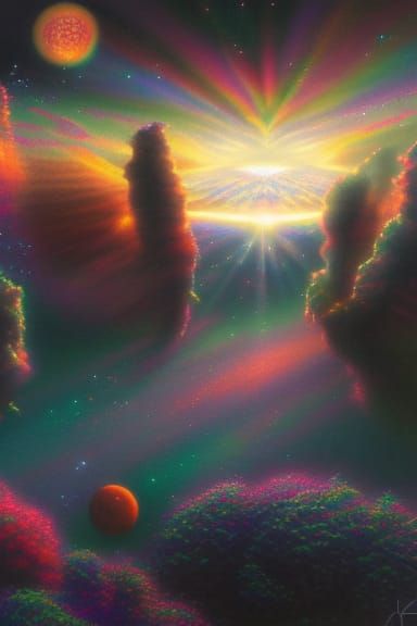 Cosmic Sunrise: Holographic Astral Illustration