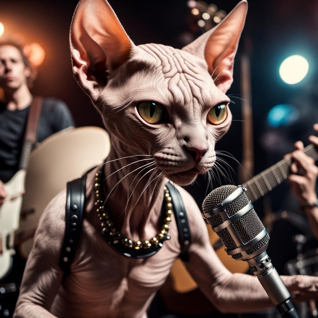 Singing Sphinx Cat Rock Band in HDR