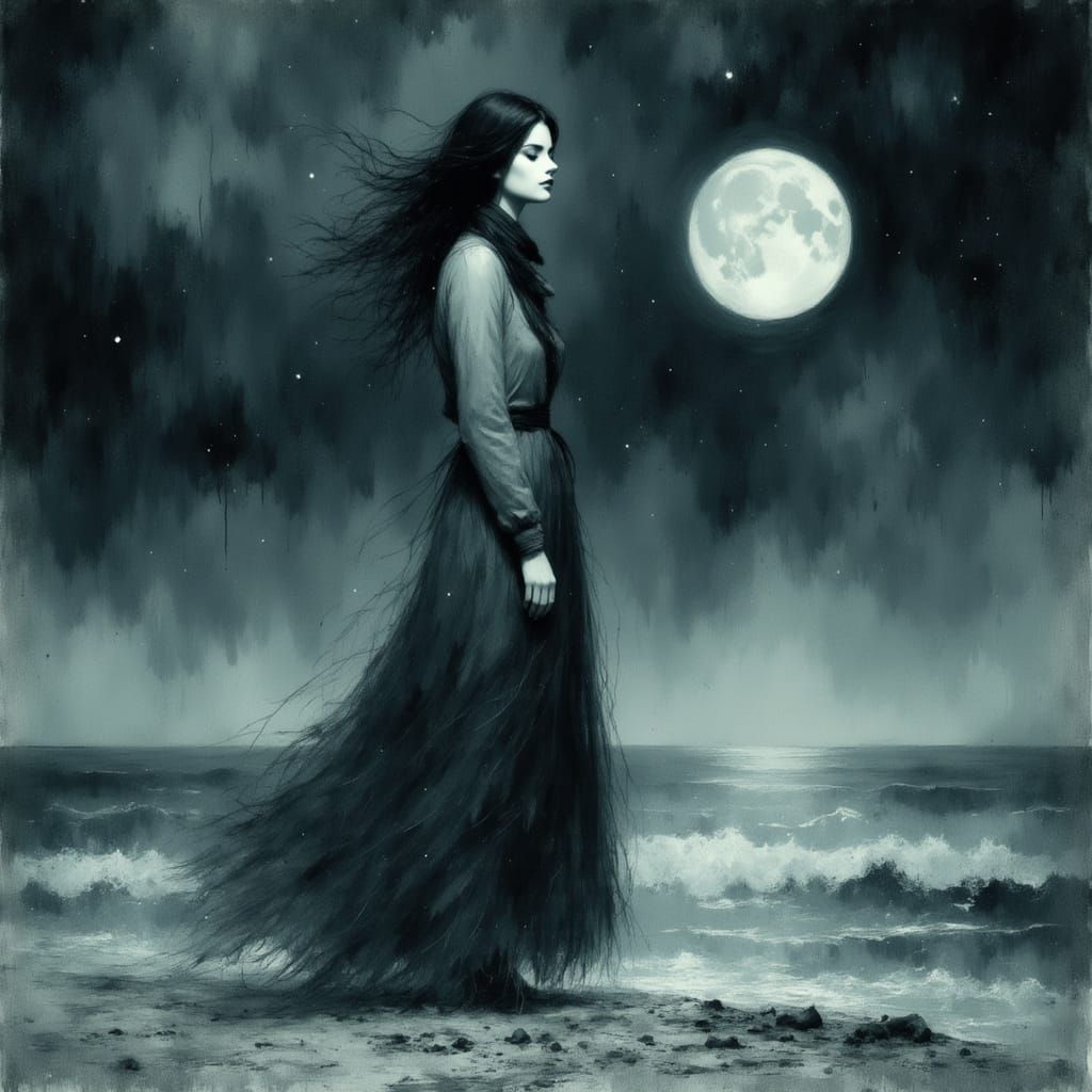 Moonlit Wanderer in Melancholic Mist