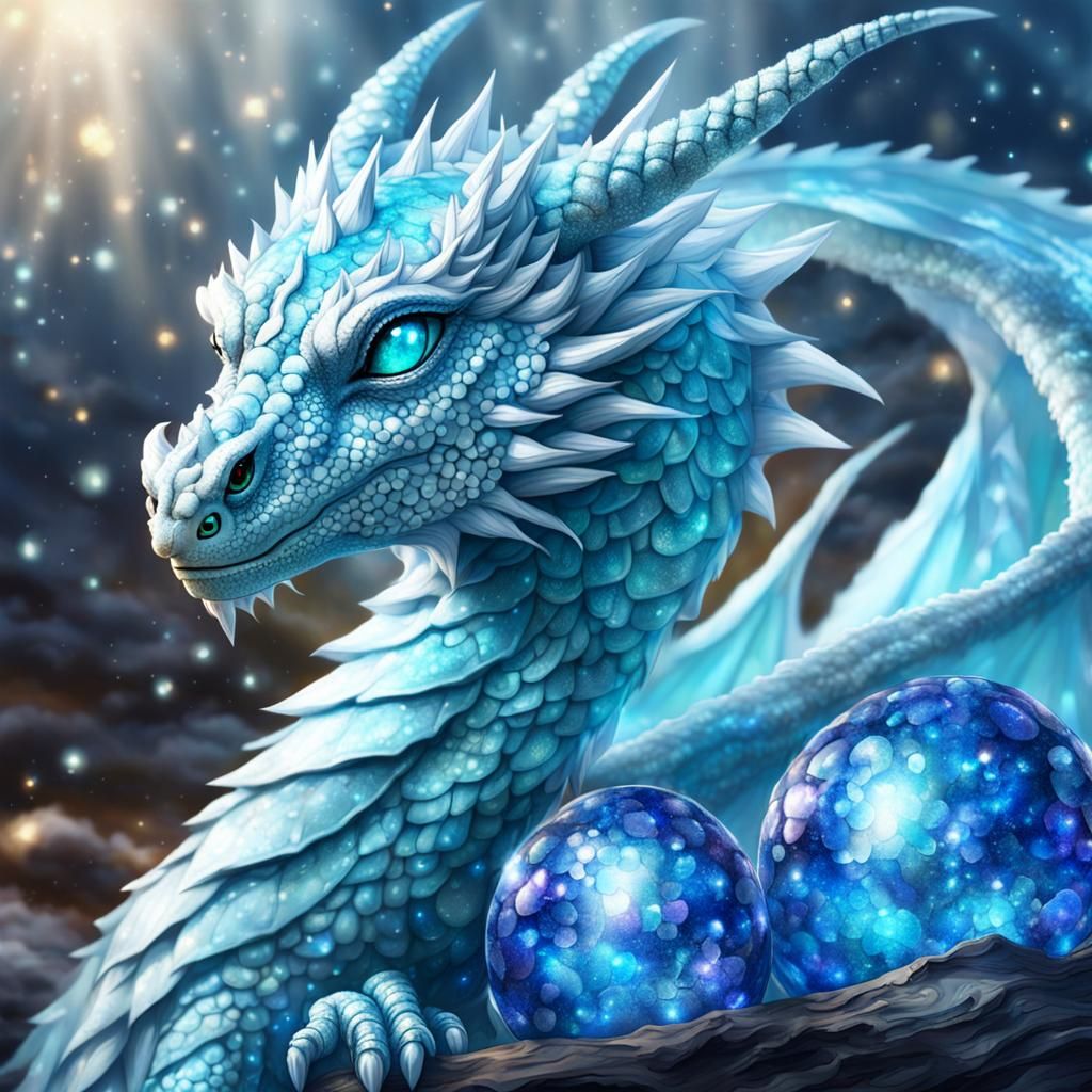 Mother Ice Dragon Protecting Her Precious Eggs