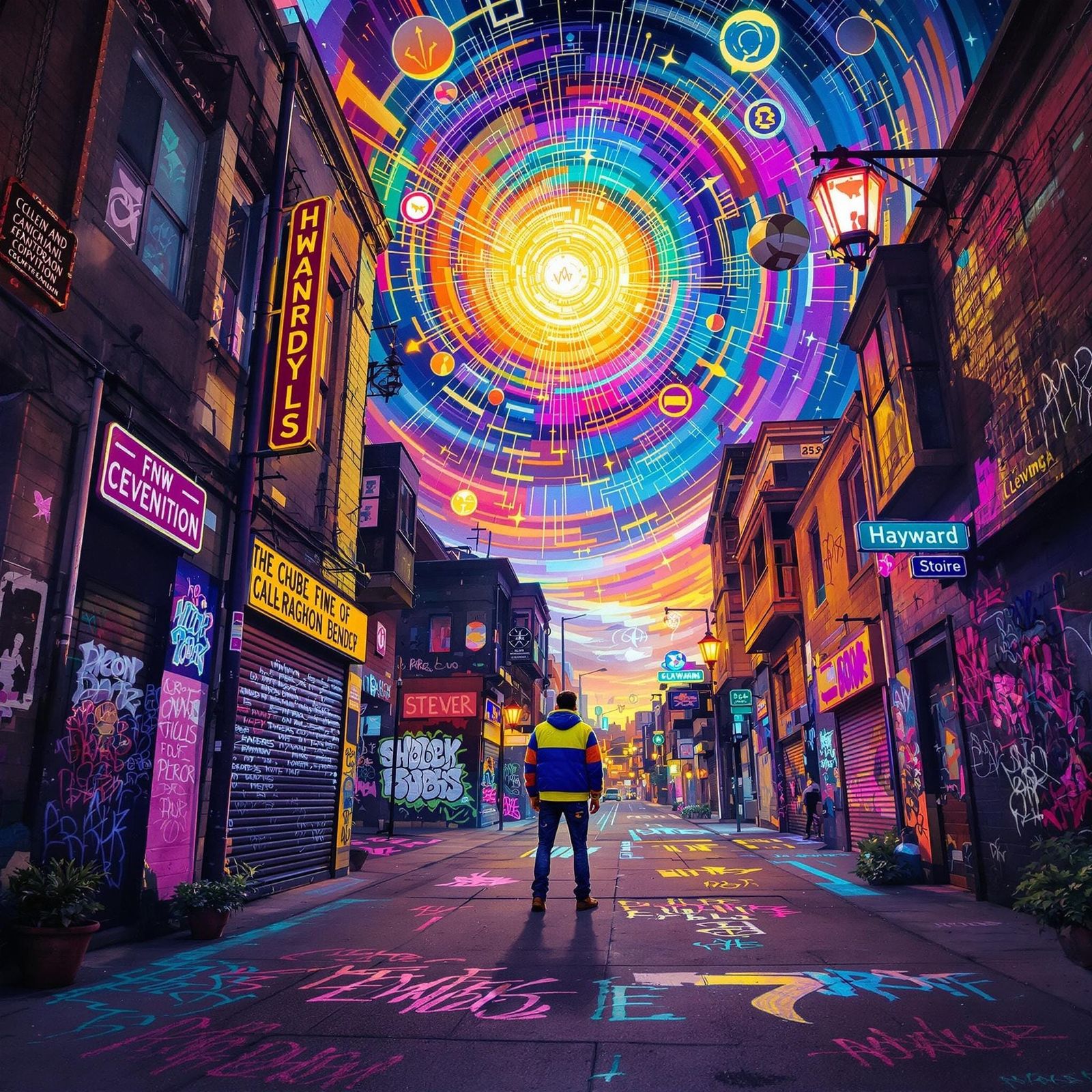 Urban Resilience: Hayward Cityscape in Cyberpunk Style