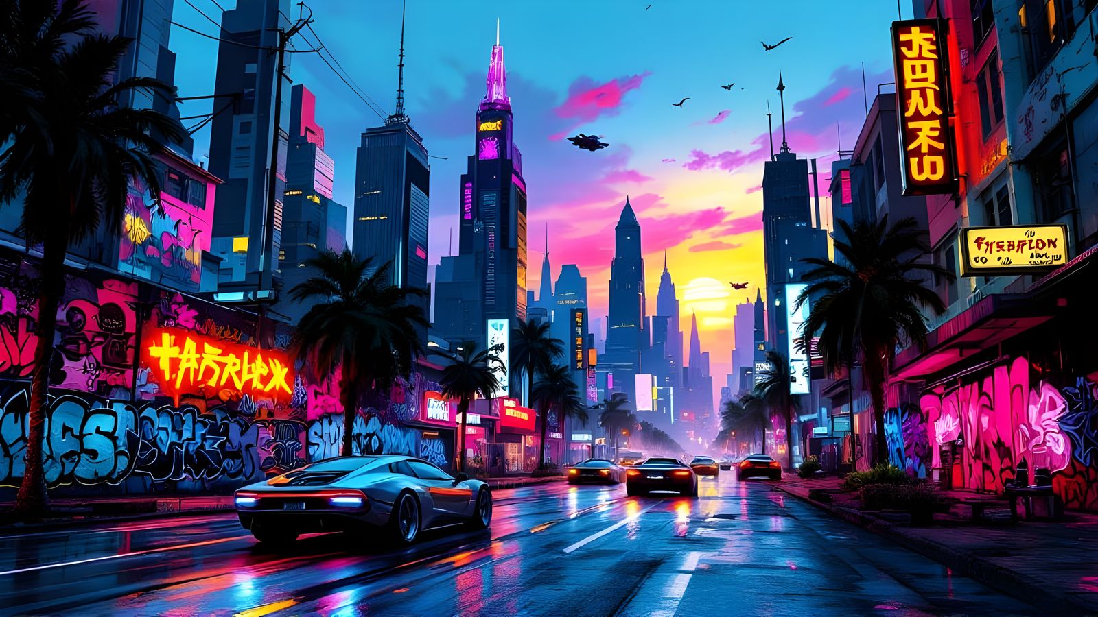 Colorful Cyberpunk Street Art Graffiti Wallpaper