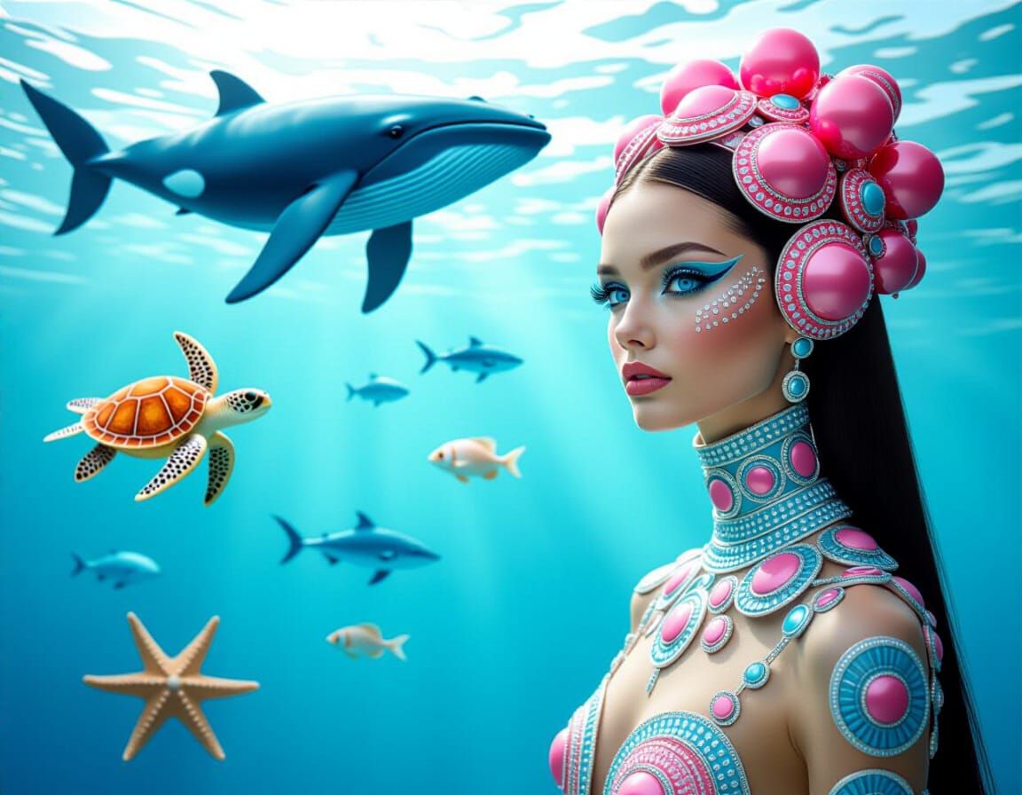 Futuristic Woman with Blue Eyes and Sculptural Headpiece