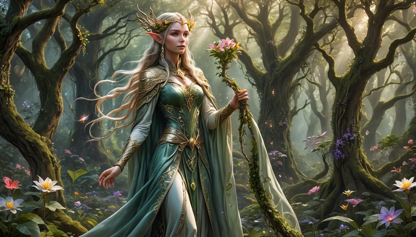 Magical Elf in Enchanted Forest with Ethereal Beauty
