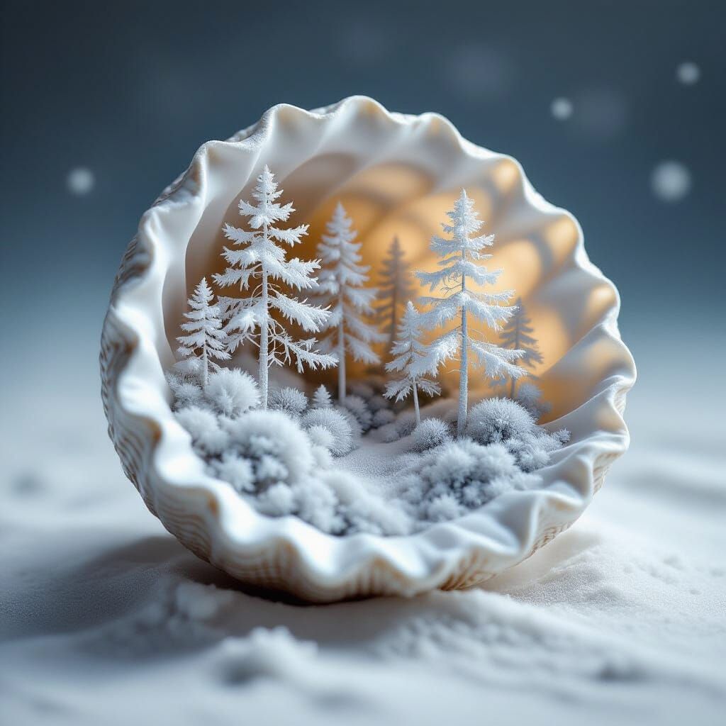 Miniature Forest Hidden Inside Seashell, Fantasy Realism