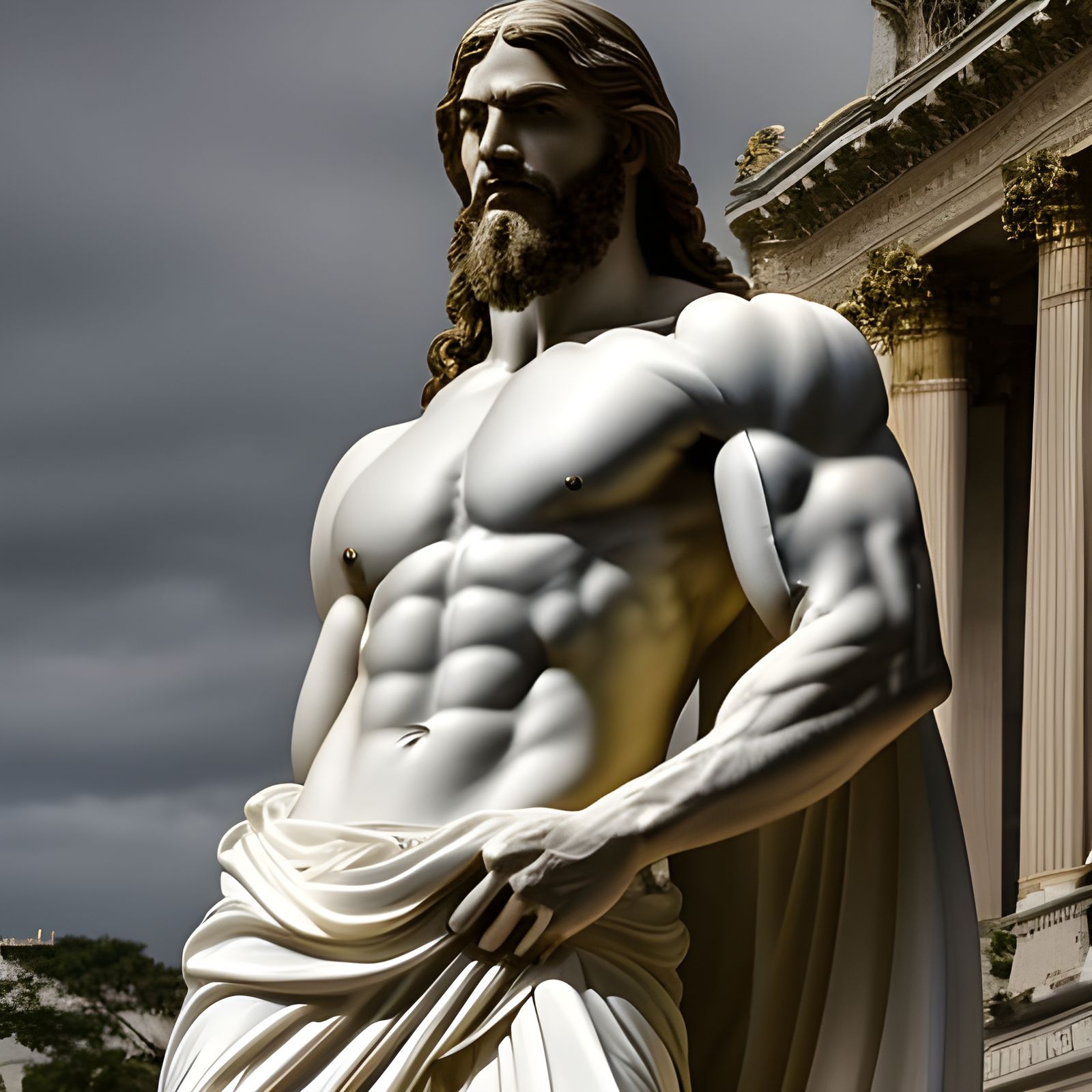 Hyperrealistic Marble Statue of Muscular Jesus in Rococo Sty...