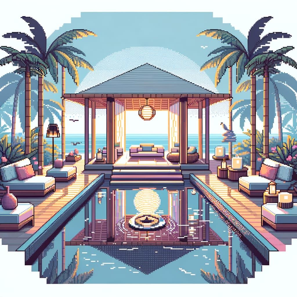 Minimalist Lounge and Spa in 8-bit Pixel Art