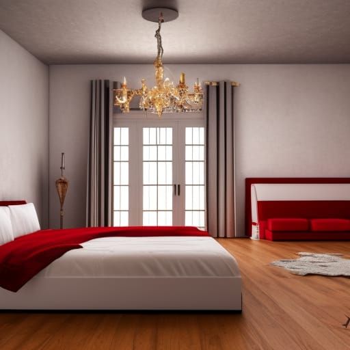 Luxurious Red Bedroom Interior in Photorealistic Detail