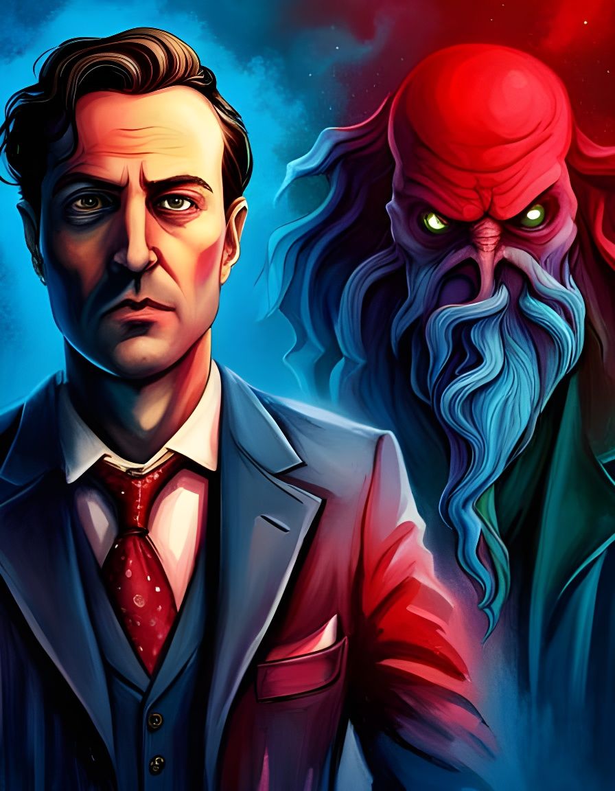 Mysterious Portrait of Crazed Man with Cthulhu