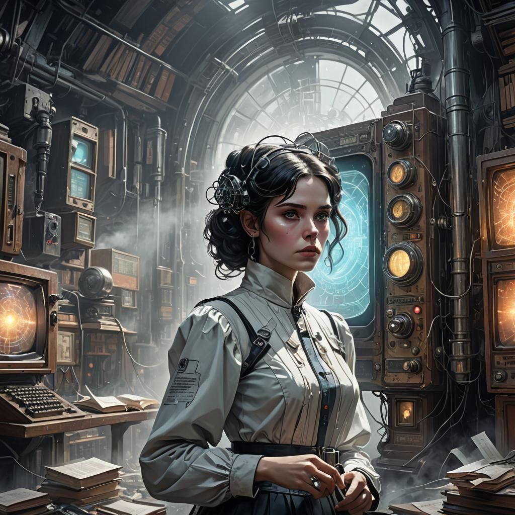Gothic Model with Vintage Tech, Hyperdetailed Digital Art