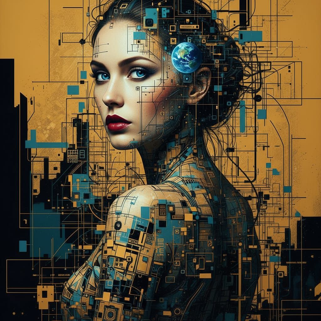 Futuristic Woman Portrait with Cybernetic Circuitry