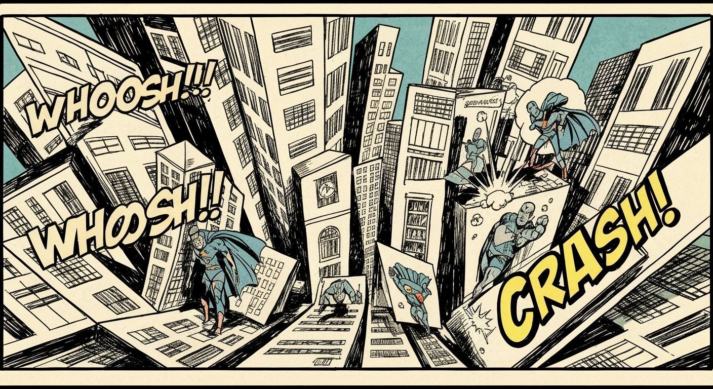Retro Comic Style Paper City Folding, Pop Art Palette