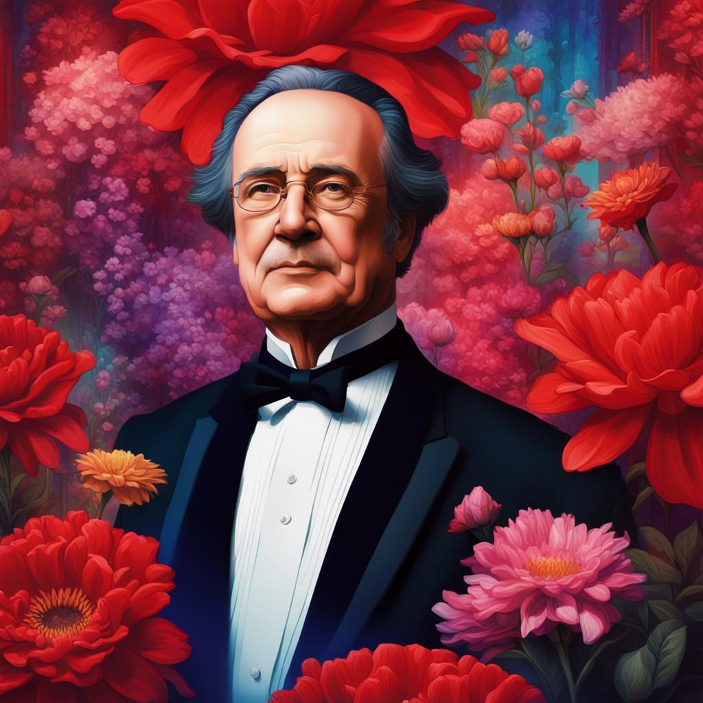 Broadway Composer in Prismatic Floral Portrait