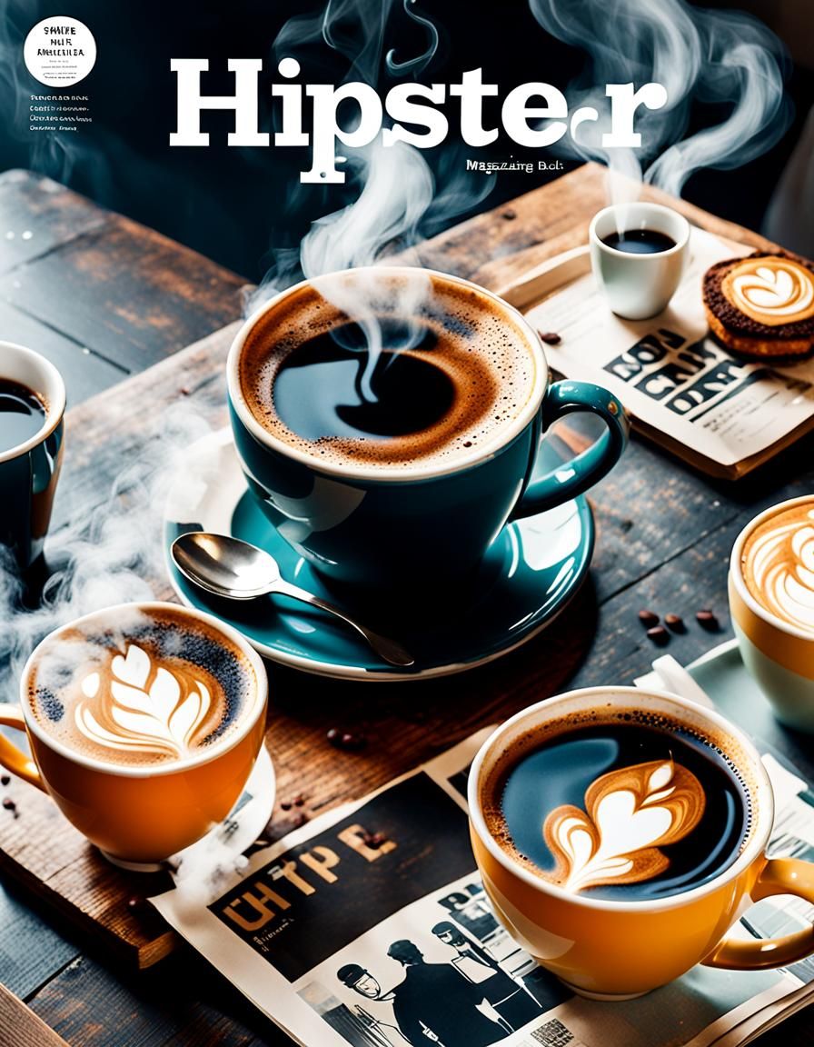 Hipster Magazine Cover Featuring Barista Coffee Art
