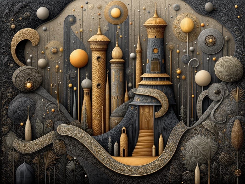 Medieval Castle with Gothic Patterns and Celtic Knots