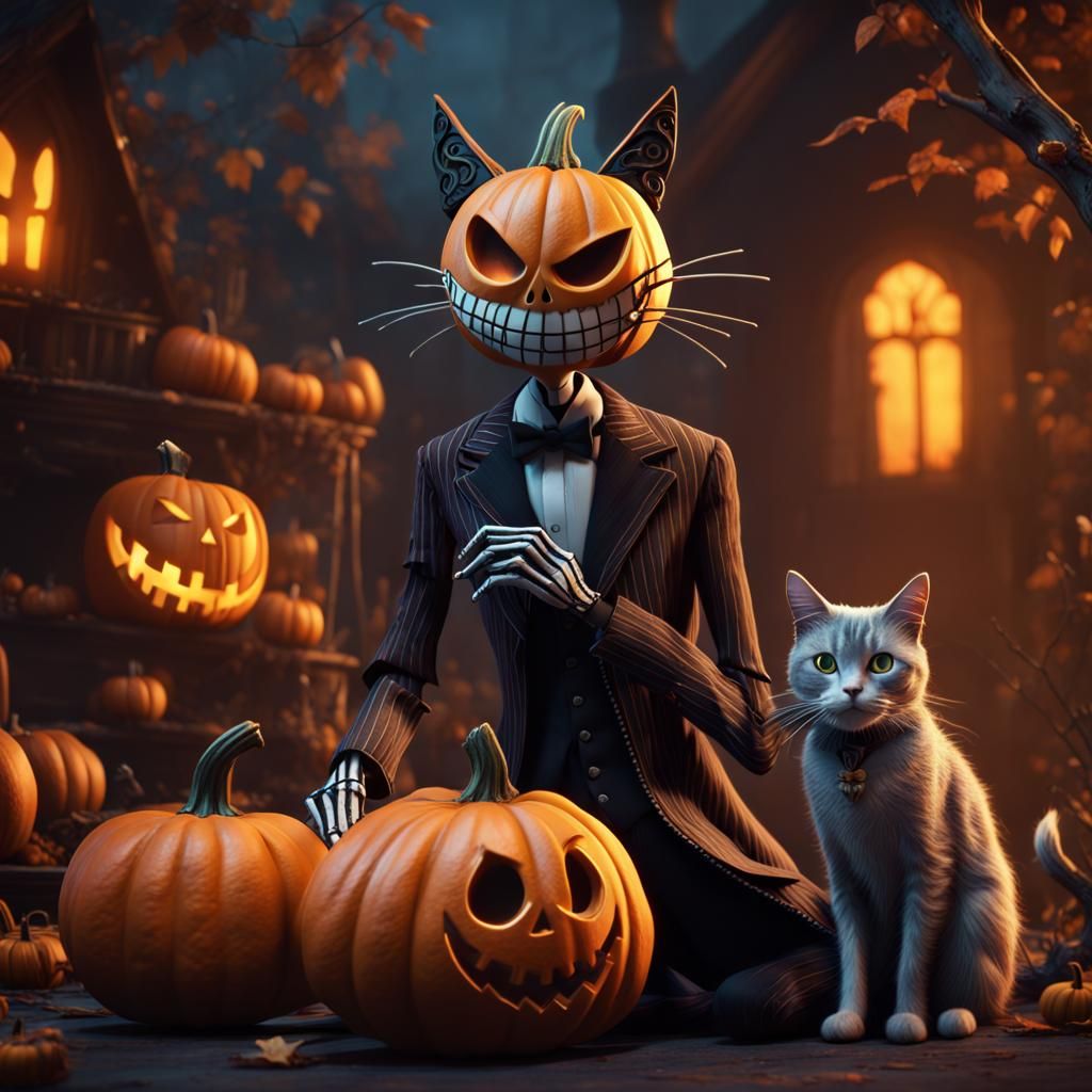 Pumpkin Jack Skellington with Pet Cat
