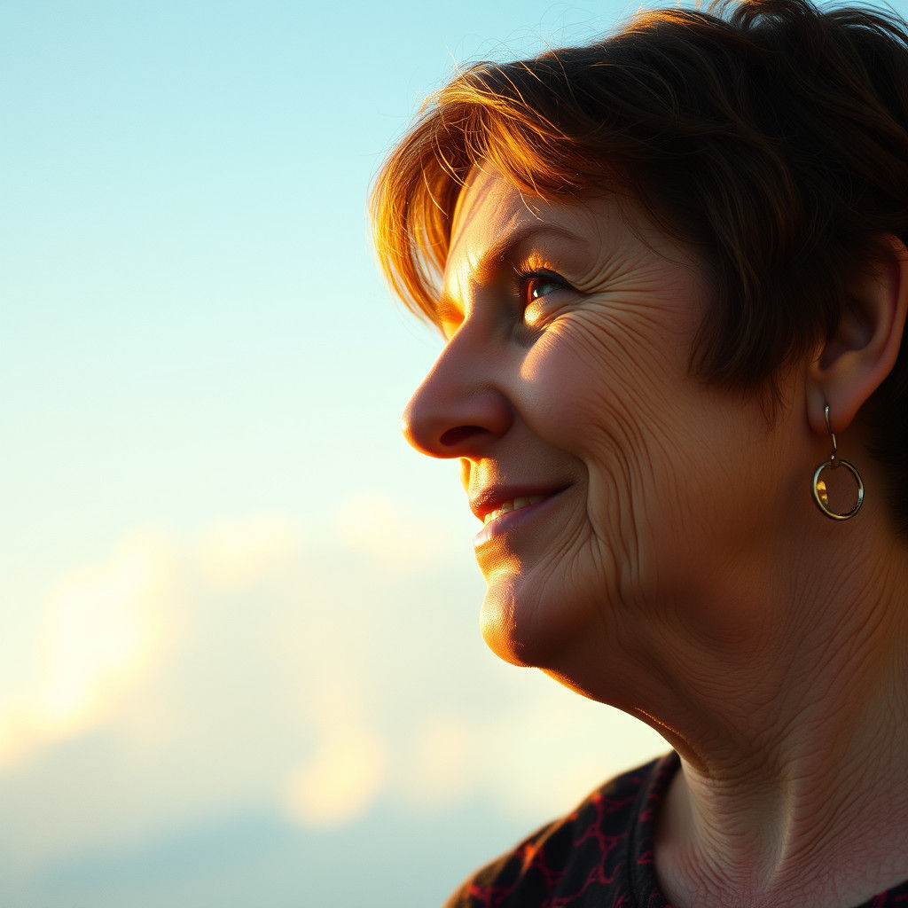 Enigmatic Woman Smiling at Sunset in Kodak Ektar Style