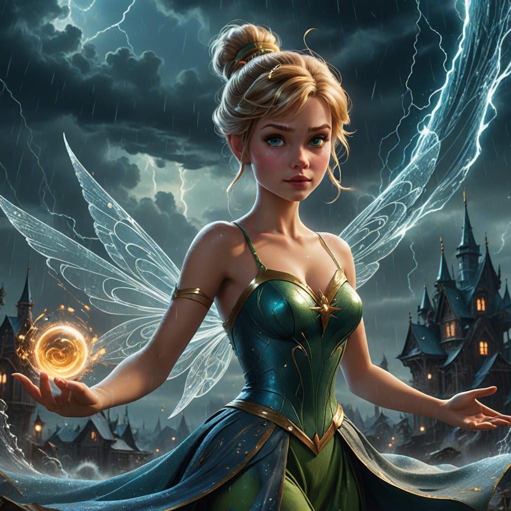 Whimsical Fantasy Art: Tinker Bell Tames the Storm
