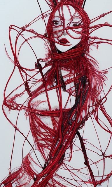 Shibari Woman in Cherry Red Ink Concept Art