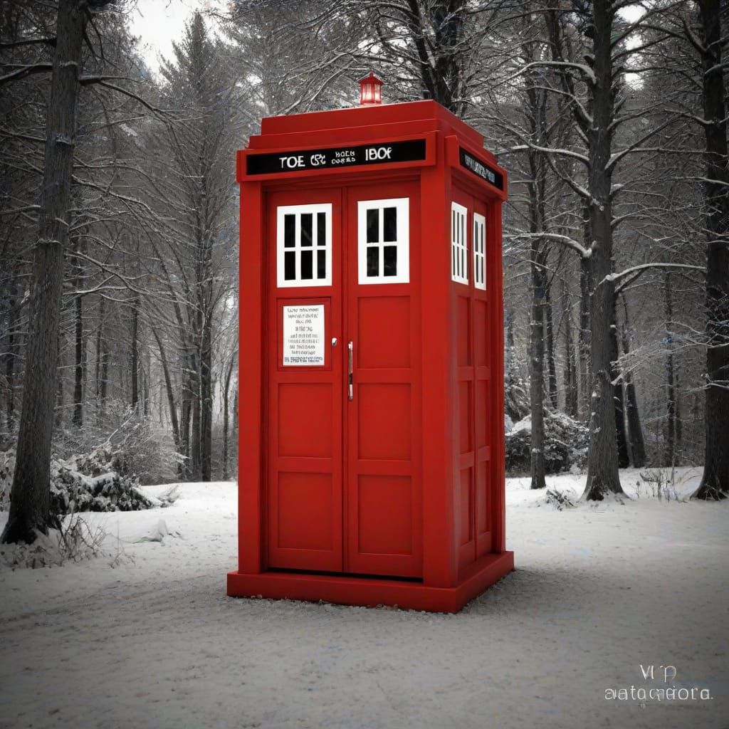 Red TARDIS on White Background