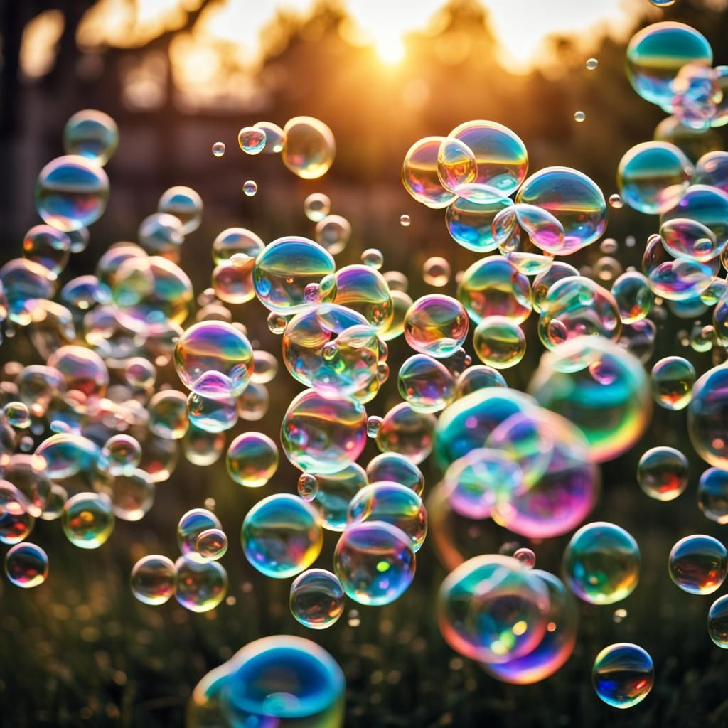 Hyperrealistic Soap Bubbles Floating in the Wind