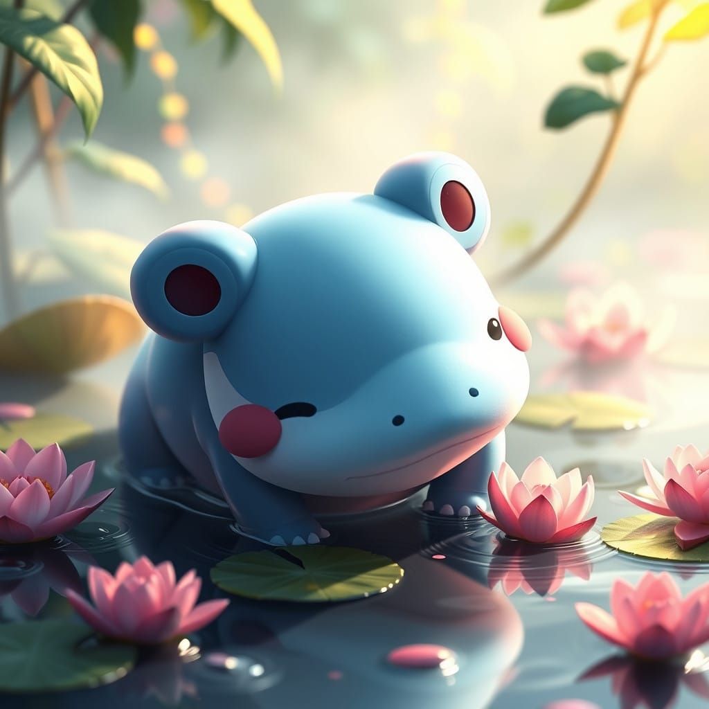 Serene Water-type Pokémon in High-Fantasy Environment