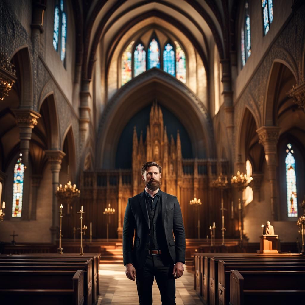 Afraid Man in Chapel: Professional Photography
