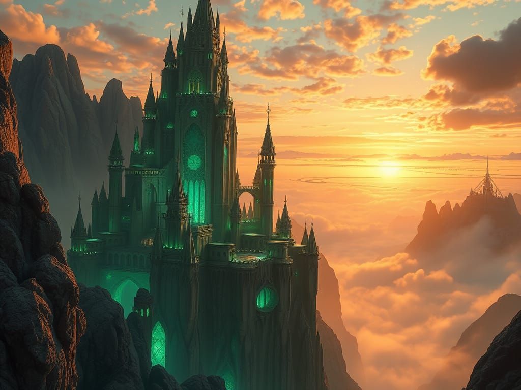 Surreal Fractal City Touches the Clouds in a Marvelous Fanta...