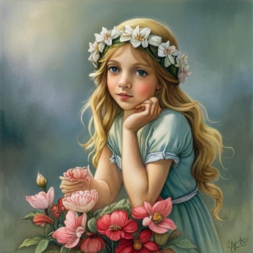 Detailed Flower Elf Illustration in Fairy Tale Style
