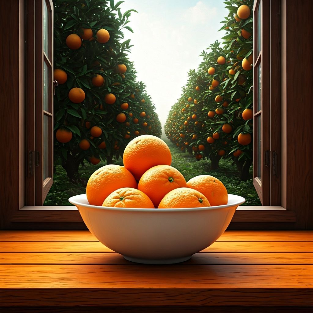 Oranges in White Bowl: Matte Painting