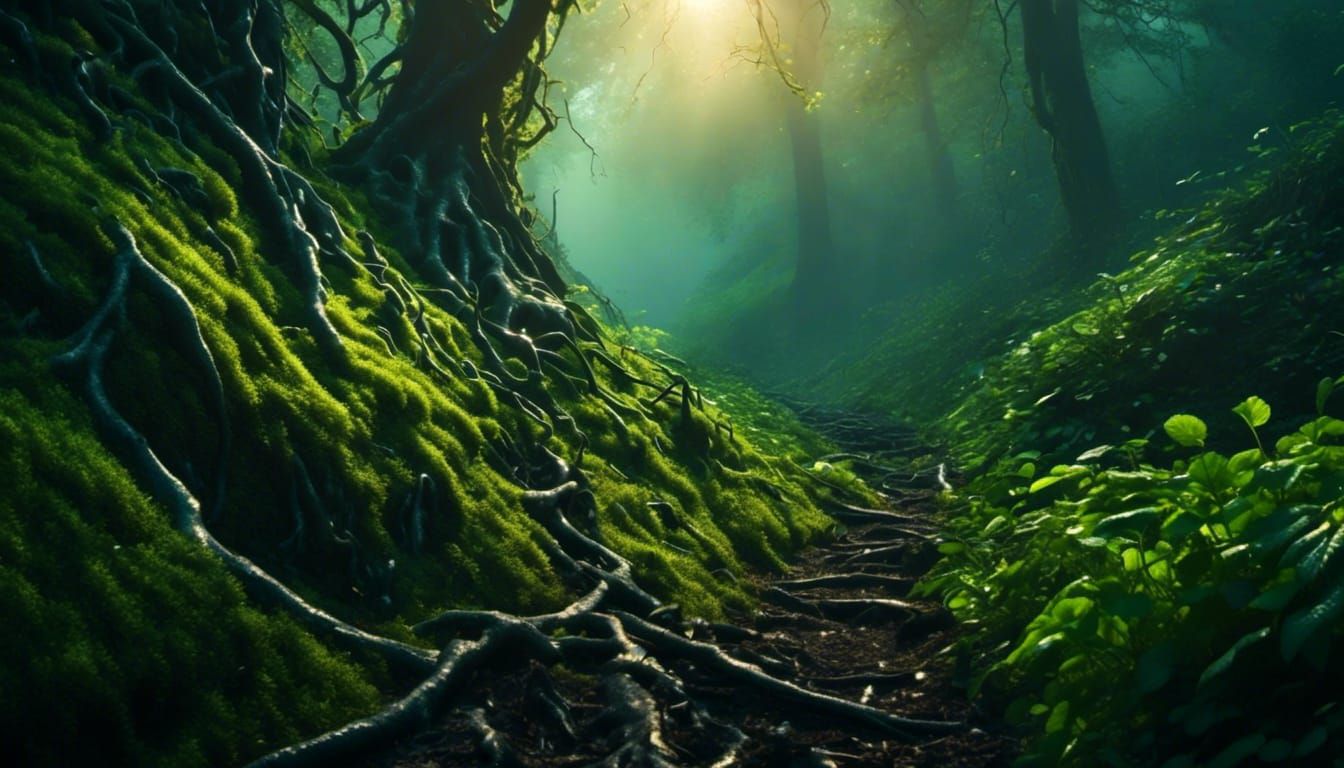 Thick Thorny Vines in Misty Forest: Hyper-Realistic Digital ...