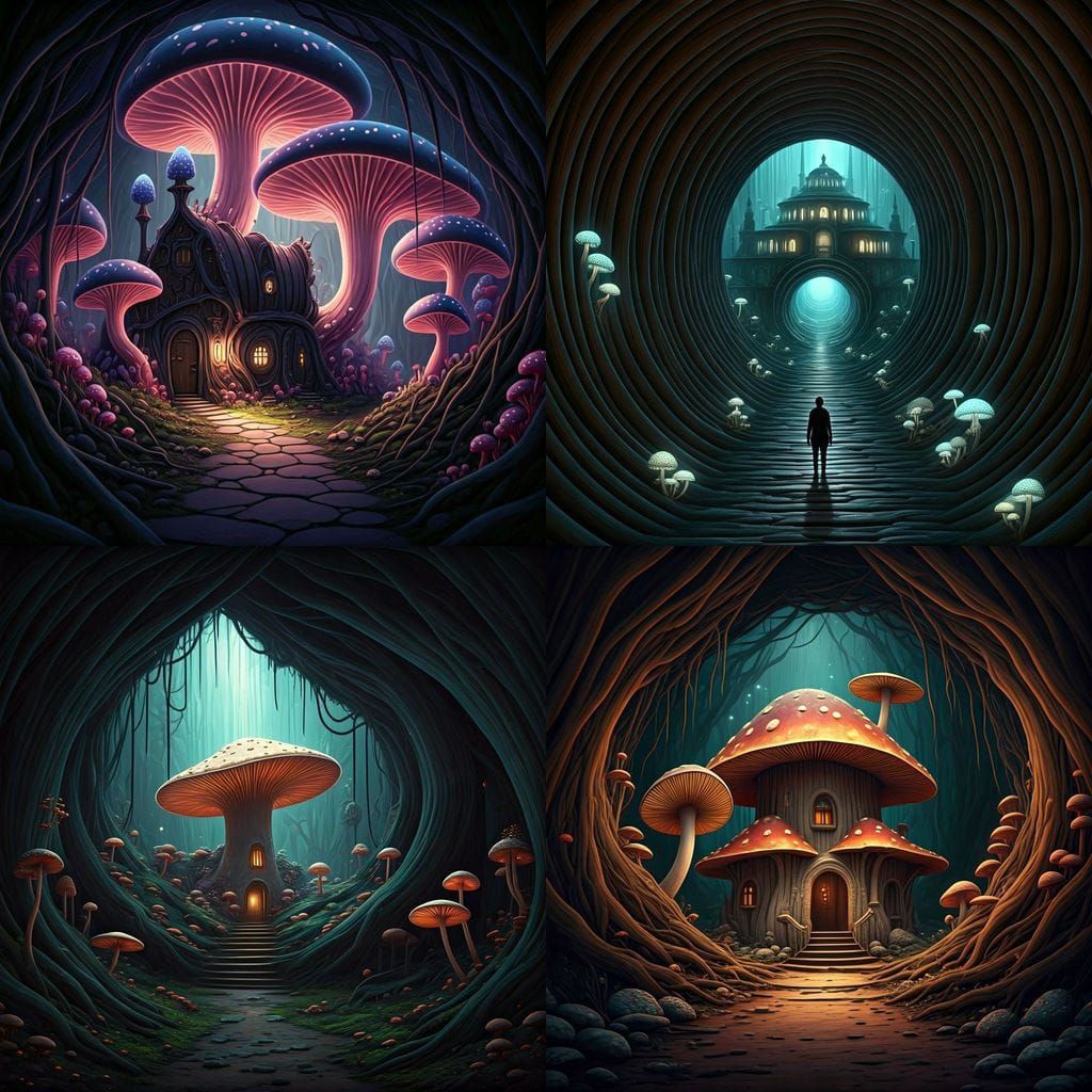 Bioluminescent Myconid Settlement in Spore Cavern