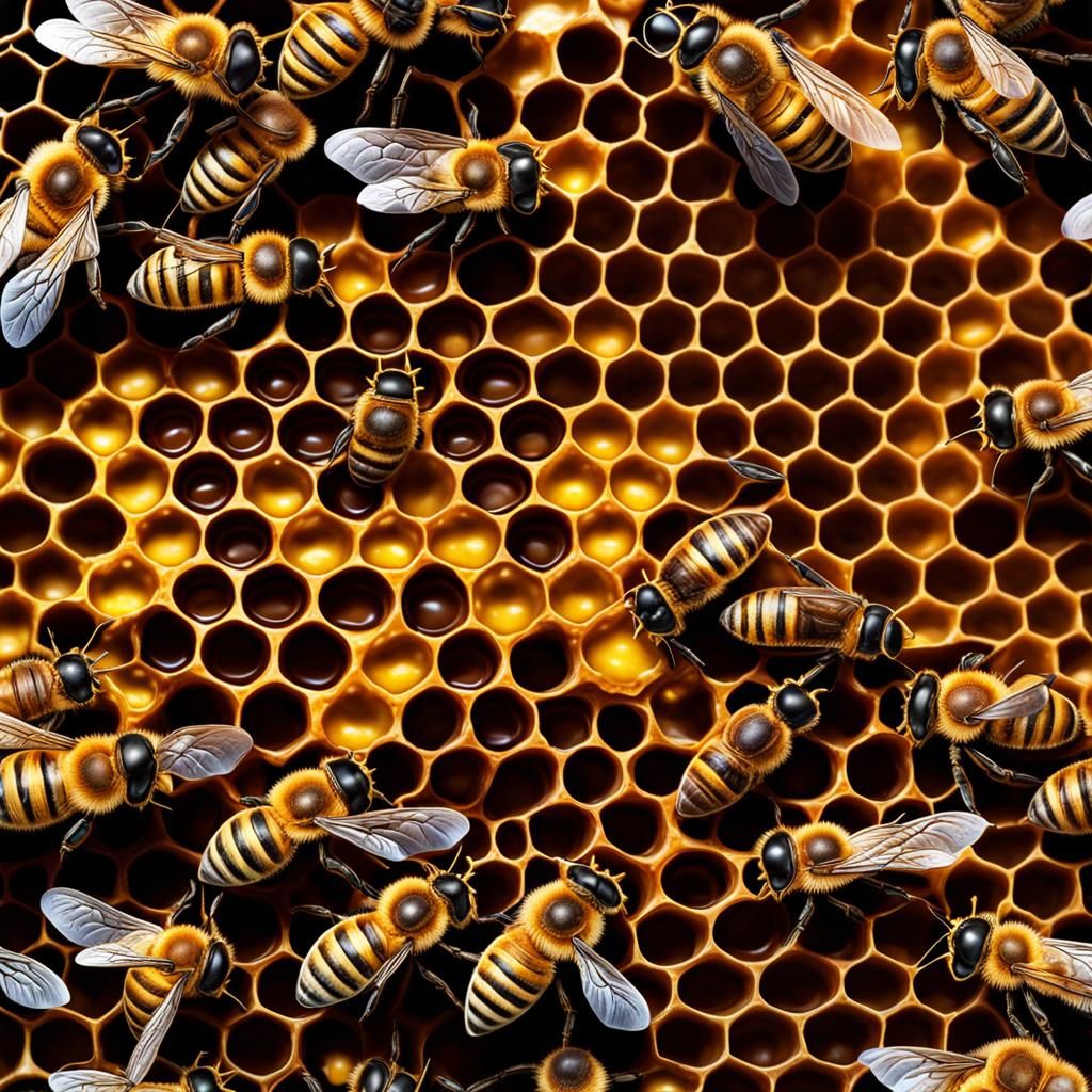 H.R. Giger style super focused and clear photograph of honey...