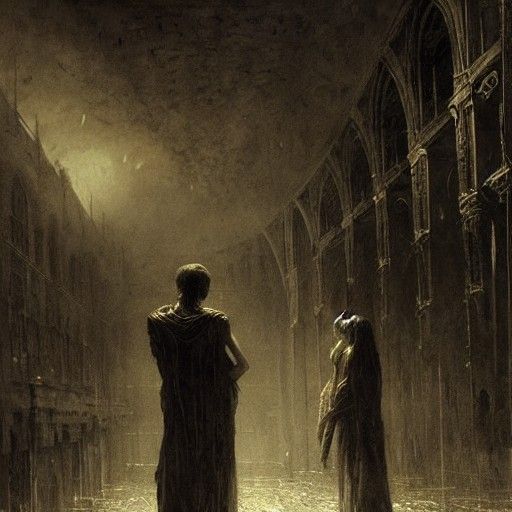 Horror Game Scene in Gustave Doré Style