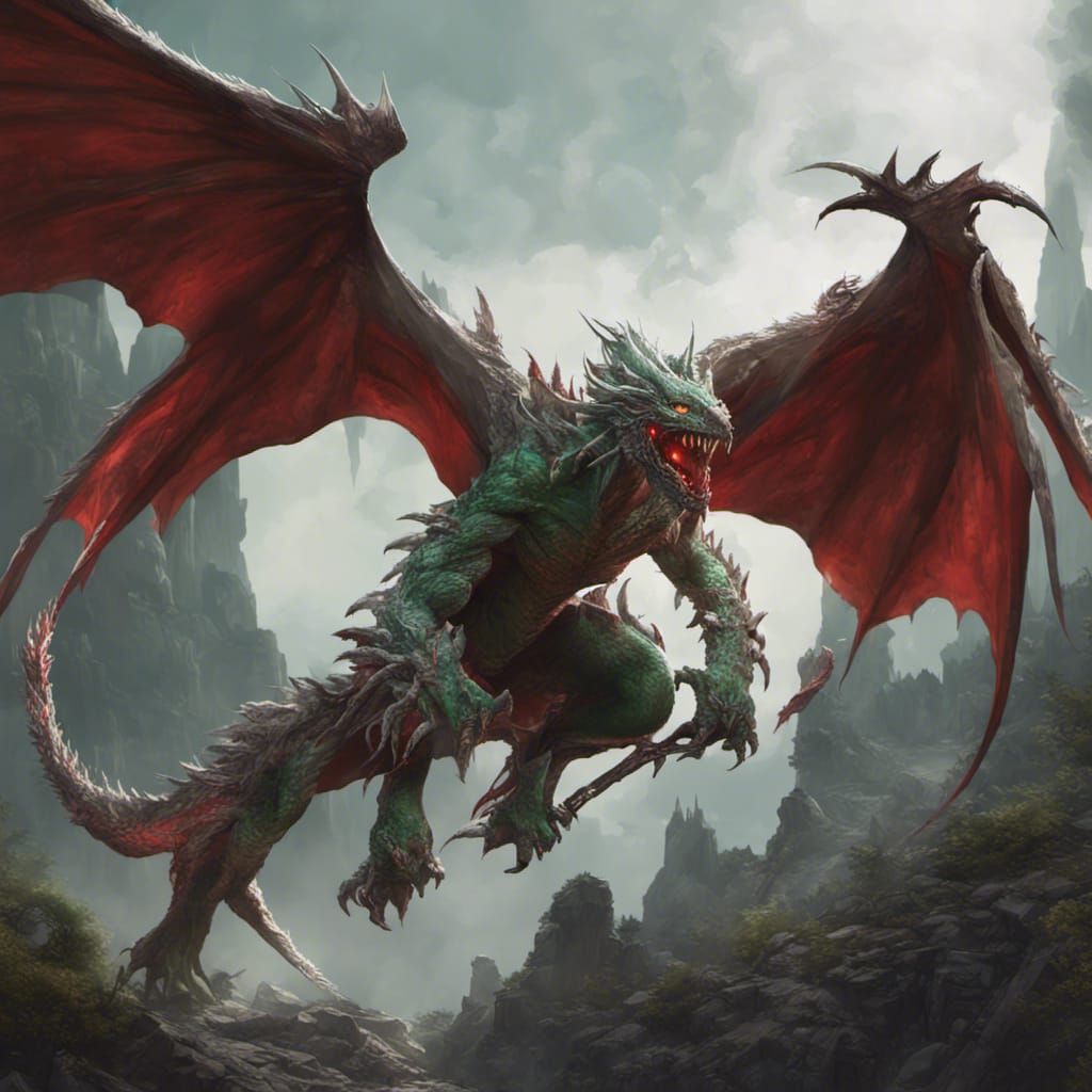 Flying Dragon Warrior with Bone Sword in Dark Fantasy Art