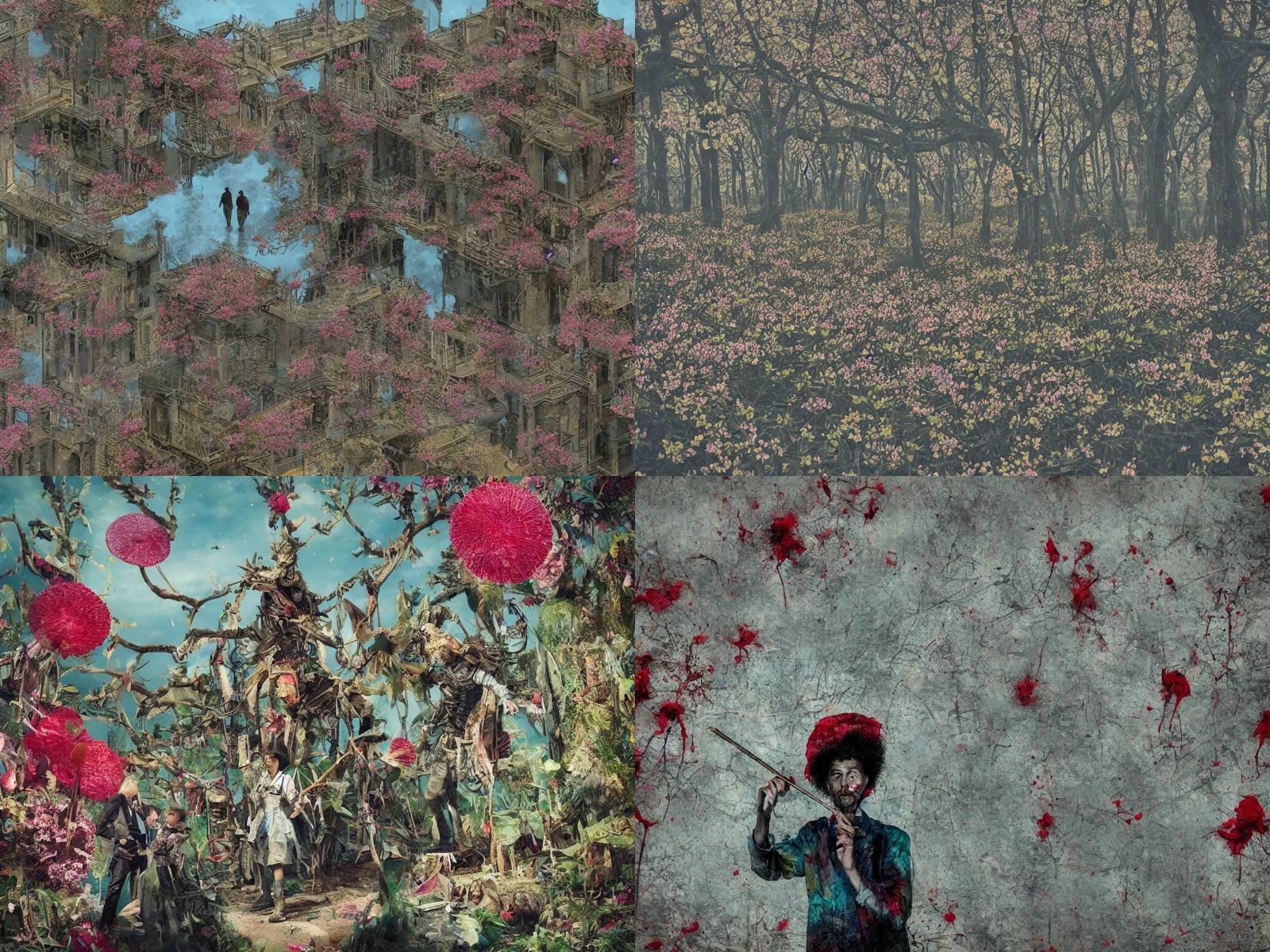 Surreal Zoo Landscape with Bizarre Figures in Photograph