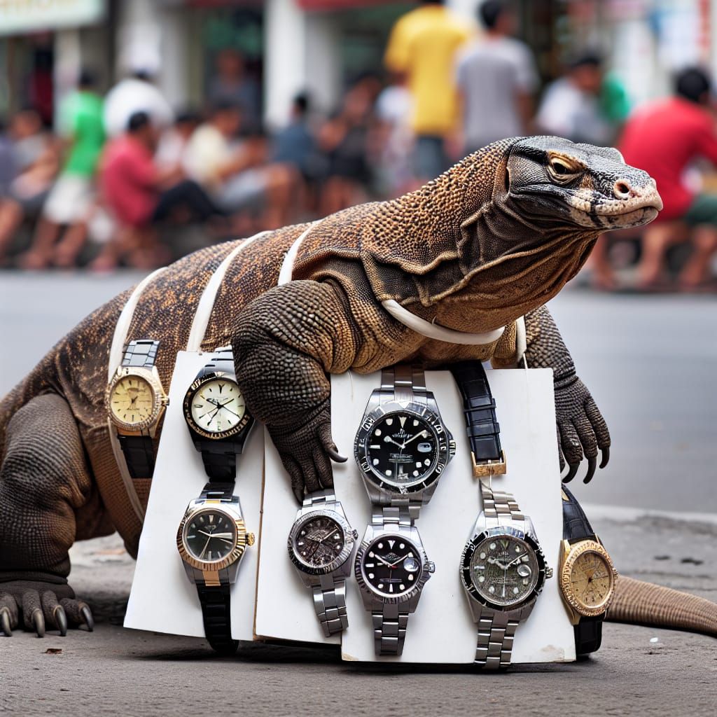 Komodo Dragon Street Vendor Selling Fake Rolexes