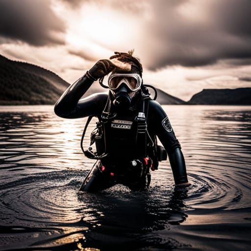 Hyperrealistic Diver Emerges from Water: Sharp Focus